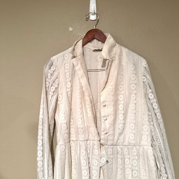 Jack Bryan Vintage Semi Sheer Lace Long Sleeve Maxi Dress Cream Size Large - Picture 3 of 10